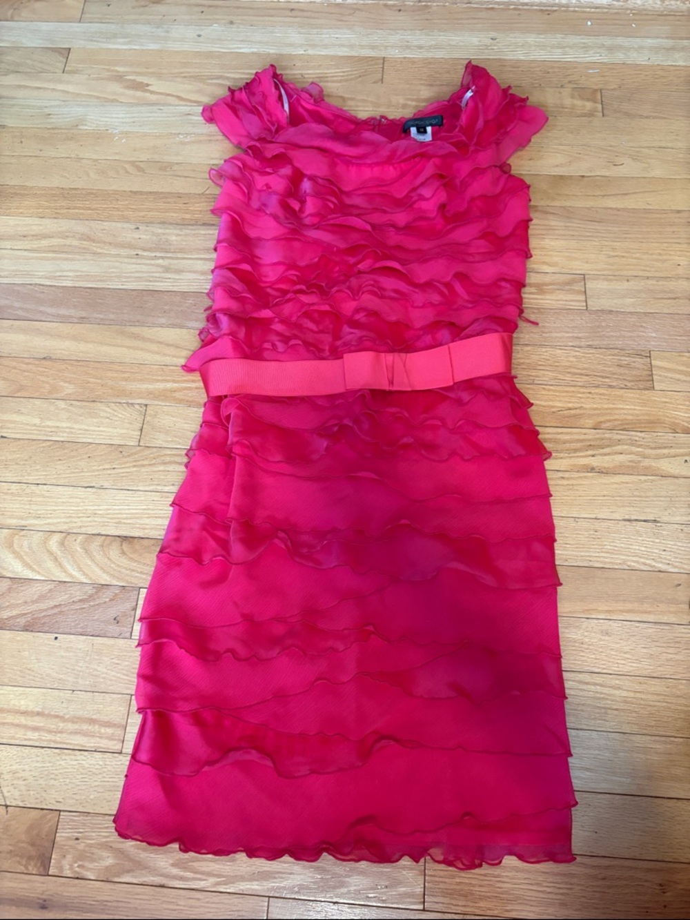 Tadashi Sow Ruffle Tiered Dress with Bow - Bright Pink